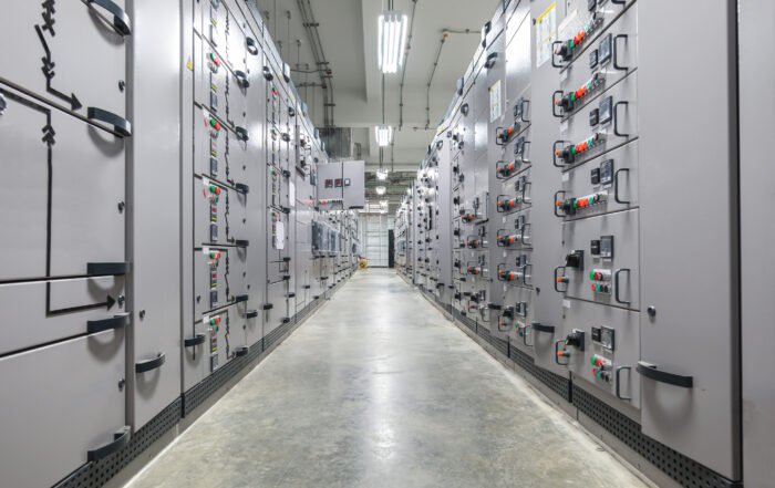 Switch Panel Of Switchgear Electrical Room At Power Plant.